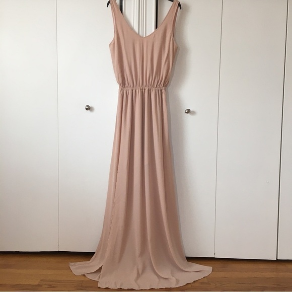 NEW Show Me Your MuMu V-neck Nude Pink Chiffon Side Slit Maxi Bridesmaids Dress - Picture 4 of 16